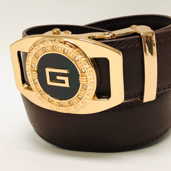 Dark Coffee Belt Automatic Buckle Slide Belts No‎ Hole Strep Ratchet Leather New - Picture 2 of 3